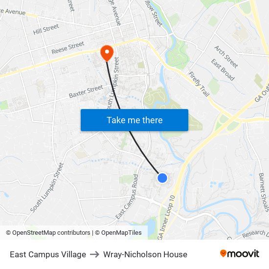 East Campus Village to Wray-Nicholson House map