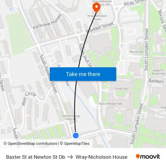 Baxter St at Newton St Ob to Wray-Nicholson House map