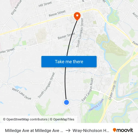 Milledge Ave at Milledge Ave Ext Ib to Wray-Nicholson House map