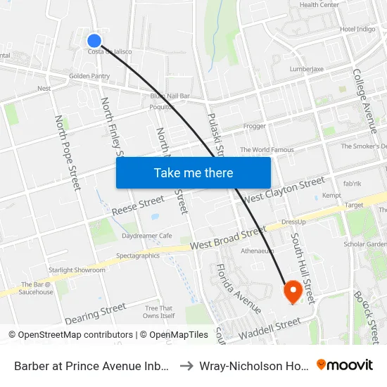 Barber at Prince Avenue Inbound to Wray-Nicholson House map