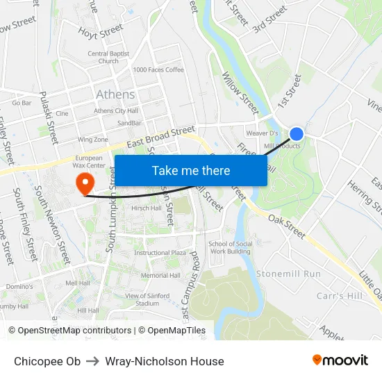 Chicopee Ob to Wray-Nicholson House map