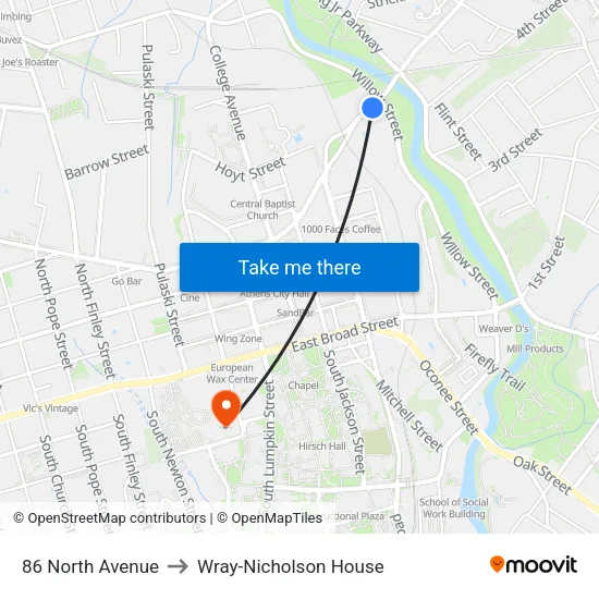 86 North Avenue to Wray-Nicholson House map