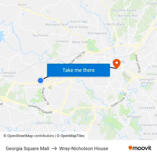 Georgia Square Mall to Wray-Nicholson House map