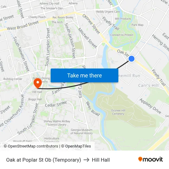 Oak at Poplar St Ob (Temporary) to Hill Hall map