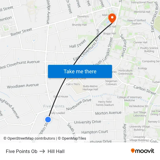 Five Points Ob to Hill Hall map