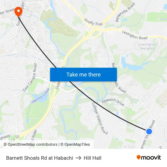 Barnett Shoals Rd at Habachi to Hill Hall map
