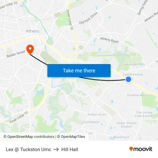 Lex @ Tuckston Umc to Hill Hall map