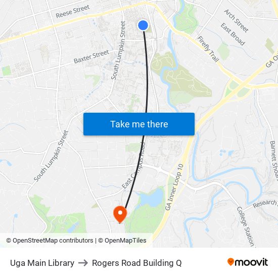 Uga Main Library to Rogers Road Building Q map