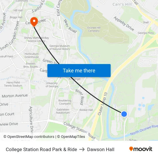College Station Road Park & Ride to Dawson Hall map