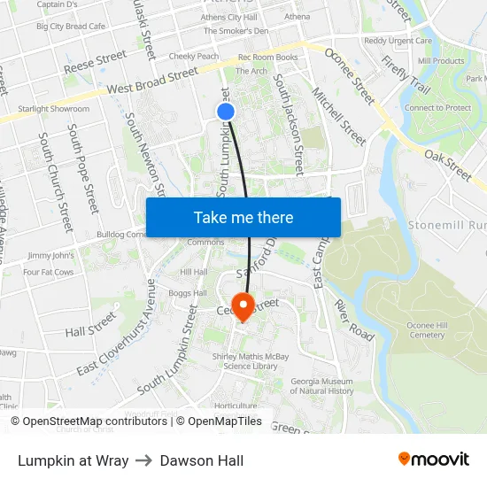 Lumpkin at Wray to Dawson Hall map