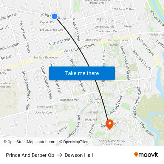 Prince And Barber Ob to Dawson Hall map