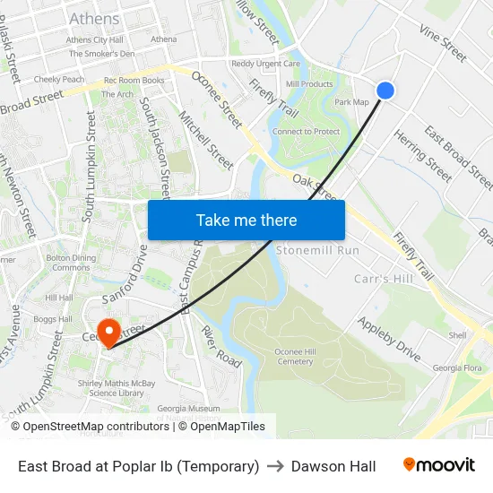 East Broad at Poplar Ib (Temporary) to Dawson Hall map