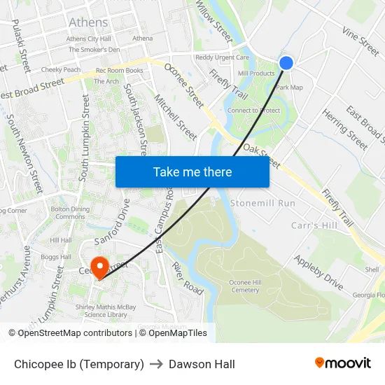 Chicopee Ib (Temporary) to Dawson Hall map