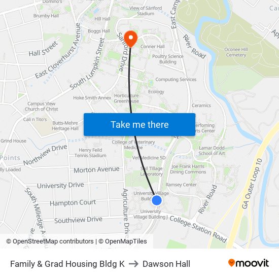 Family & Grad Housing Bldg K to Dawson Hall map