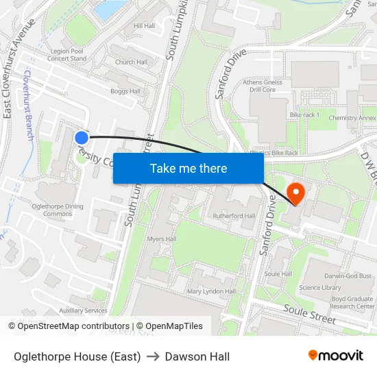 Oglethorpe House (East) to Dawson Hall map