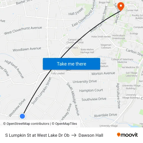 S Lumpkin St at West Lake Dr Ob to Dawson Hall map