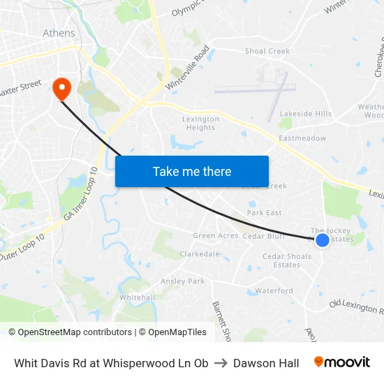 Whit Davis Rd at Whisperwood Ln Ob to Dawson Hall map