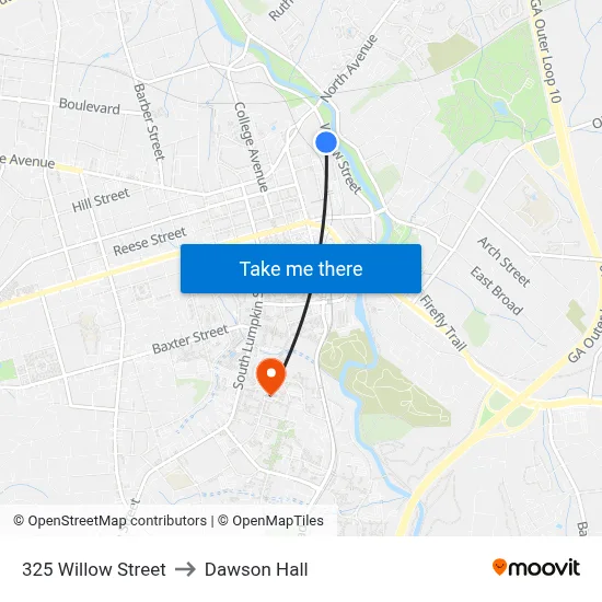 325 Willow Street to Dawson Hall map