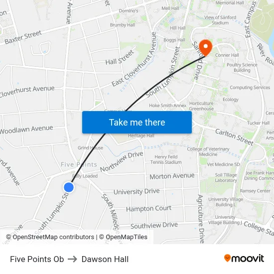 Five Points Ob to Dawson Hall map