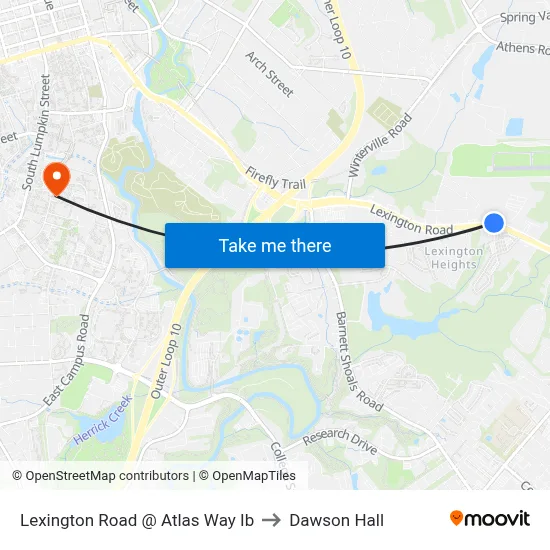 Lexington Road @ Atlas Way Ib to Dawson Hall map