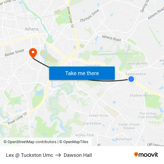 Lex @ Tuckston Umc to Dawson Hall map