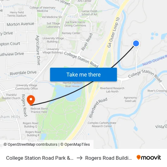 College Station Road Park & Ride to Rogers Road Building N map