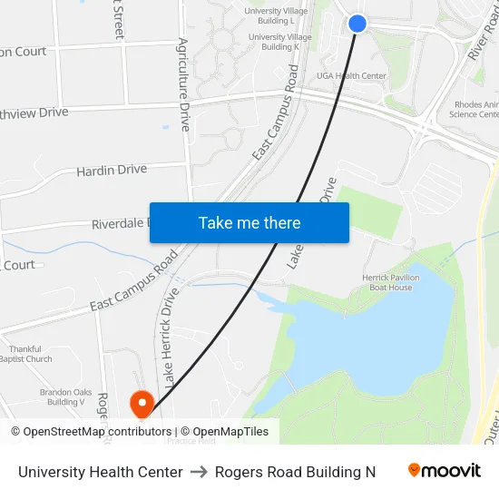 University Health Center to Rogers Road Building N map