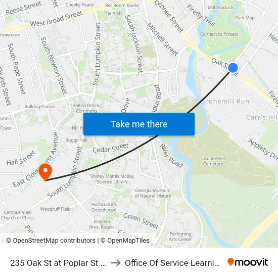 235 Oak St at Poplar St Ib to Office Of Service-Learning map
