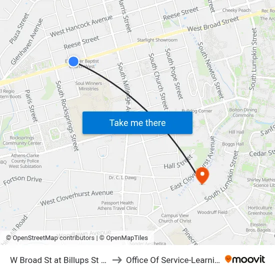 W Broad St at Billups St Ob to Office Of Service-Learning map