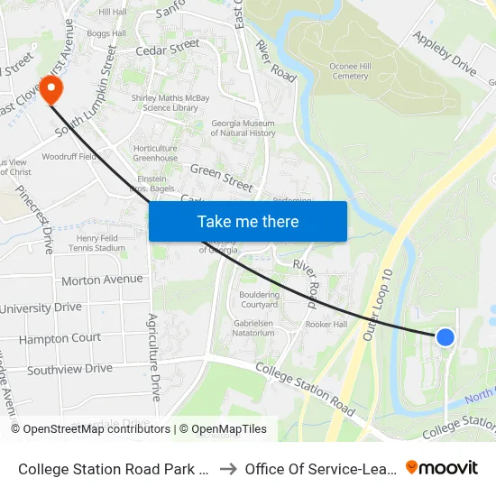 College Station Road Park & Ride to Office Of Service-Learning map