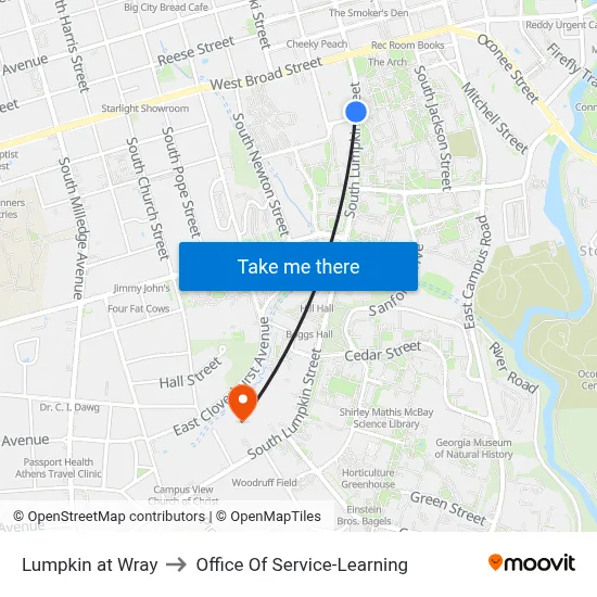 Lumpkin at Wray to Office Of Service-Learning map