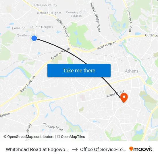 Whitehead Road at Edgewood Drive to Office Of Service-Learning map