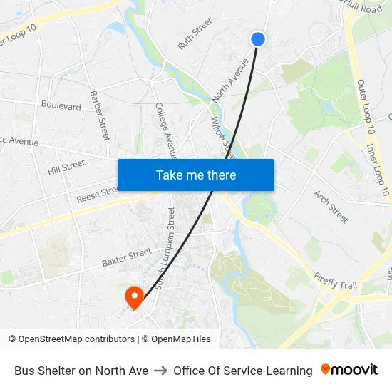 Bus Shelter on North Ave to Office Of Service-Learning map
