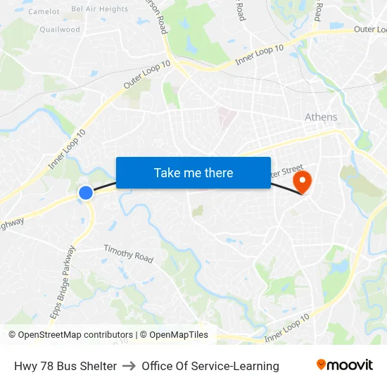 Hwy 78 Bus Shelter to Office Of Service-Learning map