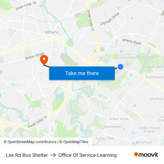 Lex Rd Bus Shelter to Office Of Service-Learning map
