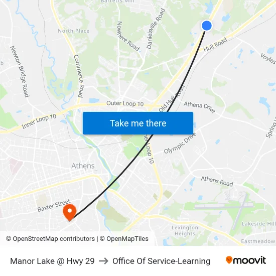 Manor Lake @ Hwy 29 to Office Of Service-Learning map