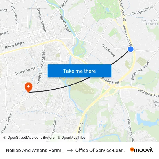 Nellieb And Athens Perimeter to Office Of Service-Learning map
