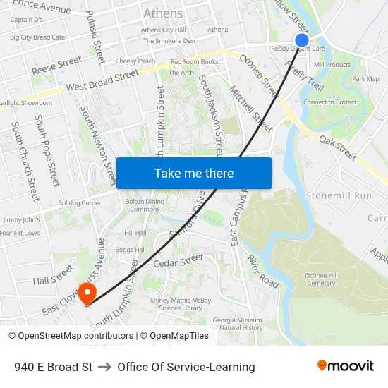 940 E Broad St to Office Of Service-Learning map