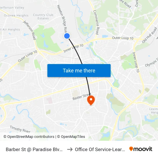 Barber St @ Paradise Blvd Nb to Office Of Service-Learning map