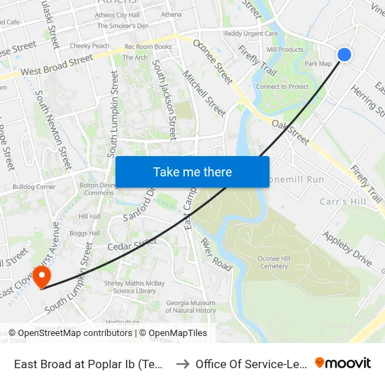 East Broad at Poplar Ib (Temporary) to Office Of Service-Learning map