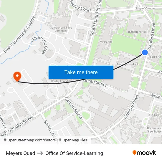 Meyers Quad to Office Of Service-Learning map
