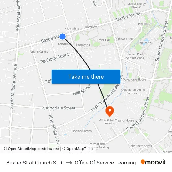Baxter St at Church St Ib to Office Of Service-Learning map