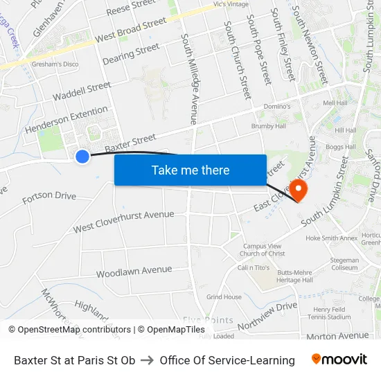 Baxter St at Paris St Ob to Office Of Service-Learning map