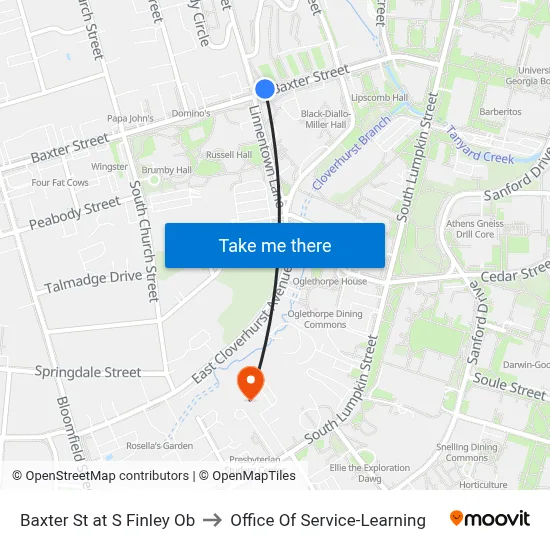 Baxter St at S Finley Ob to Office Of Service-Learning map