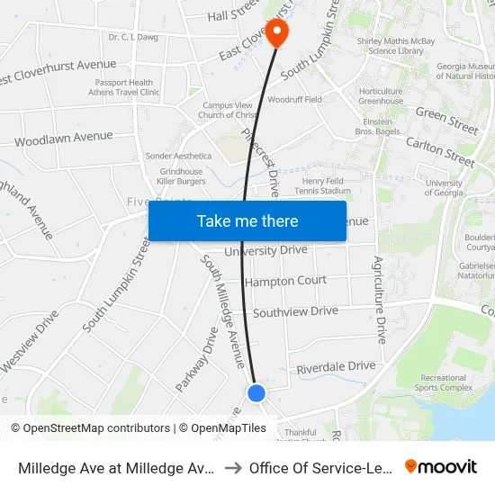 Milledge Ave at Milledge Ave Ext Ib to Office Of Service-Learning map