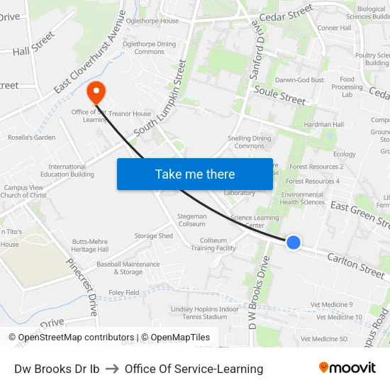 Dw Brooks Dr Ib to Office Of Service-Learning map