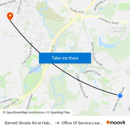 Barnett Shoals Rd at Habachi to Office Of Service-Learning map