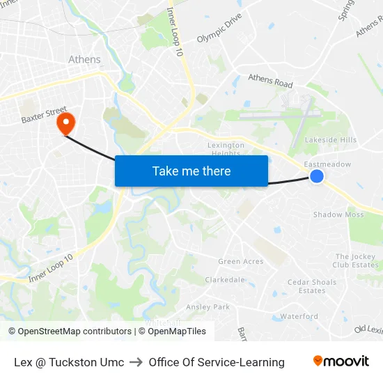 Lex @ Tuckston Umc to Office Of Service-Learning map