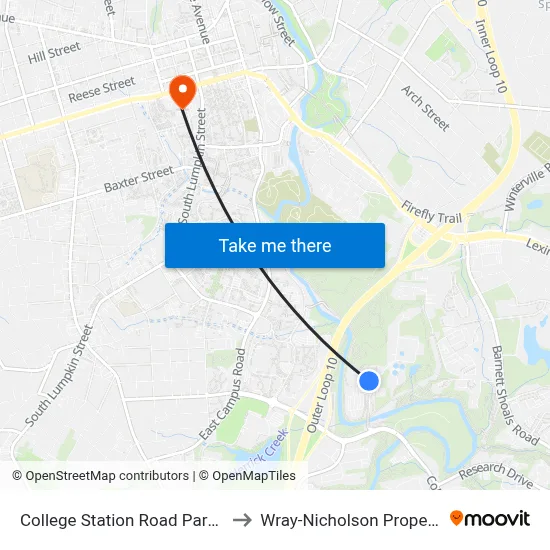 College Station Road Park & Ride to Wray-Nicholson Property 240 map