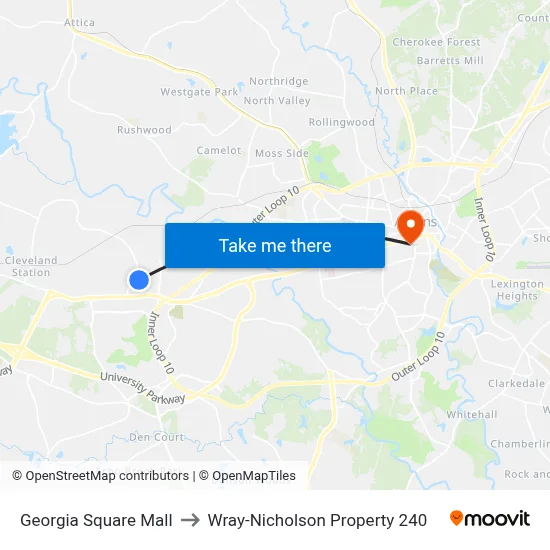 Georgia Square Mall to Wray-Nicholson Property 240 map